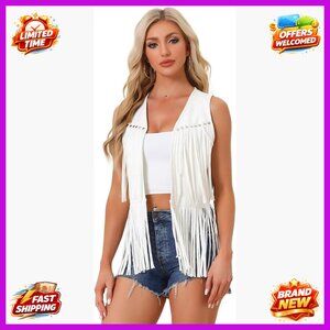 Faux Suede Fringe Vest Sleeveless Open Front Western Cardigan